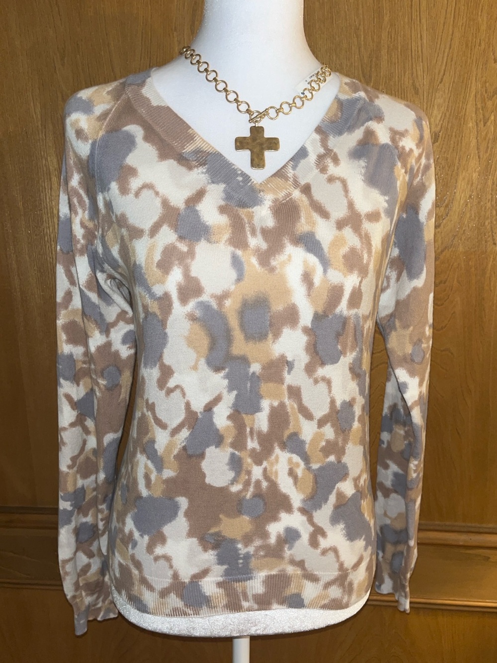 Sz XS Anthropologie Minnie Rose Peony Watercolor Cotton Cashmere Blend Sweater
